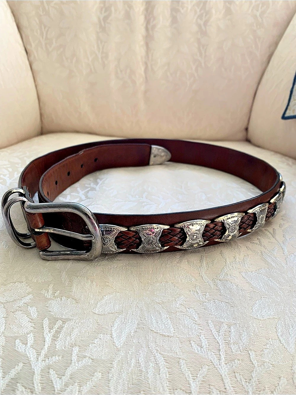 Western Concho Belt in Brown & Silver